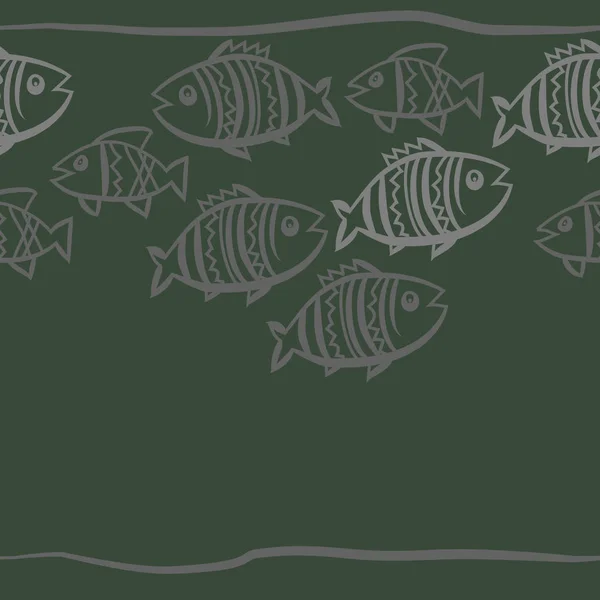 Komposisi Pola Horisontal Dengan Ikan Corat Coret - Stok Vektor