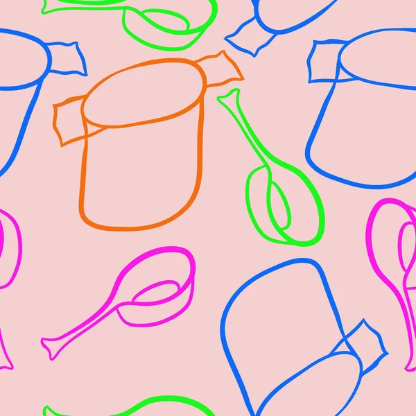 抽象五颜六色的锅和勺子的无缝模式 — 图库矢量图片