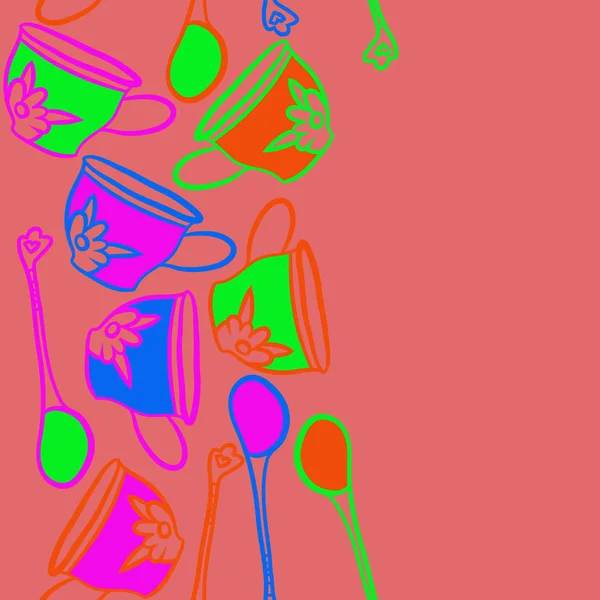 Çay bardakları ile dikişsiz renkli arka plan