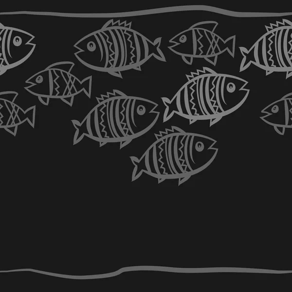 Samenstelling Van Horizontaal Patroon Met Doodle Fish — Stockvector
