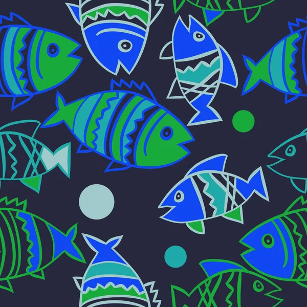 Balıklar Ile Sevimli Dikişsiz Desen Vektör Illustration — Stok Vektör