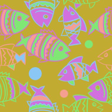 Balıklar ile sevimli Dikişsiz desen. Vektör Illustration