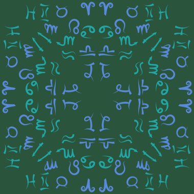 Zodiac Signs Dikişsiz desen. Vektör Illustration