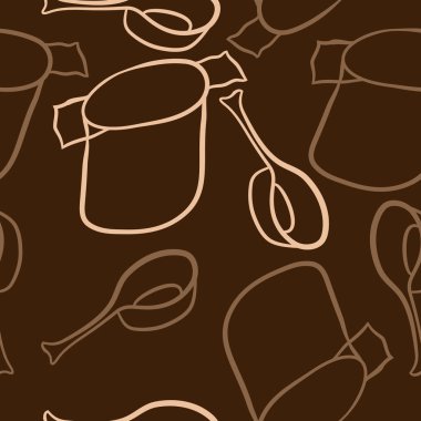 Soyut renkli tencere ve kaşık dikişsiz desen 