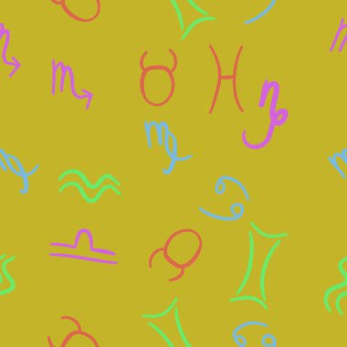 Zodiac Signs ile Dikişsiz desen. El çekilmiş. Vektör Illustration