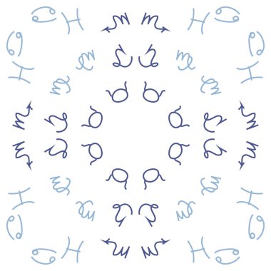 Zodiac Signs ile Dikişsiz desen. El çekilmiş. Vektör Illustration
