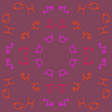 Zodiac Signs ile Dikişsiz desen. El çekilmiş. Vektör Illustration