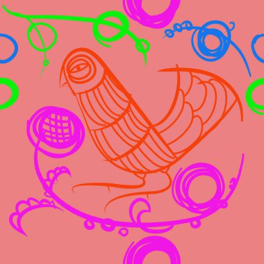 çizgi sanat kuş, vektör illüstrasyon ile dikişsiz desen