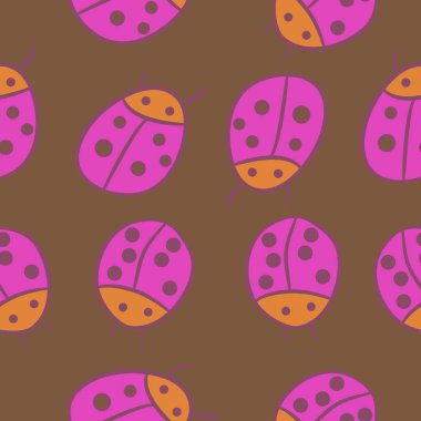 Uğur böcekleri ile kusursuz desen, vektör illüstrasyonu