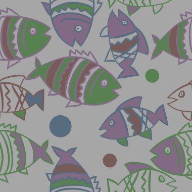 Balıklar ile sevimli Dikişsiz desen. Vektör Illustration