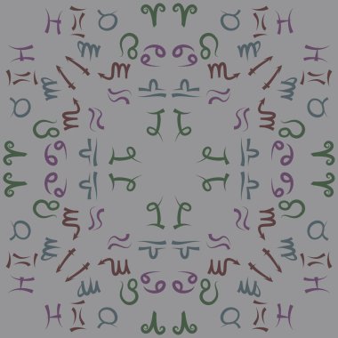Zodiac Signs Dikişsiz desen. Vektör Illustration