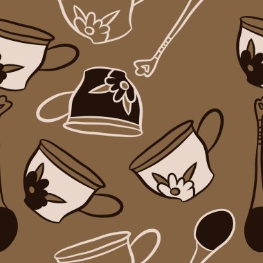 Soyut renkli çay bardakları ve kaşıklar Dikişsiz desen