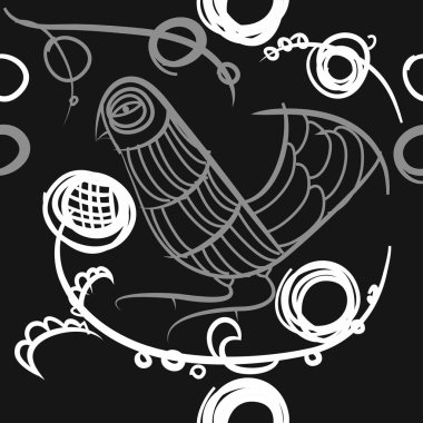 çizgi sanat kuş, vektör illüstrasyon ile dikişsiz desen