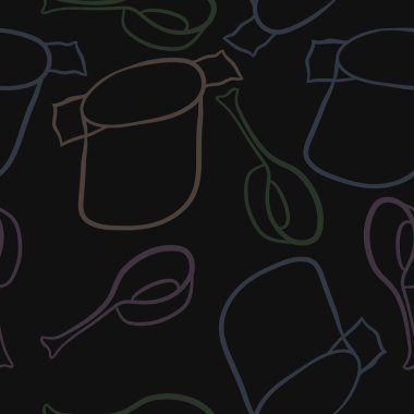 Soyut renkli tencere ve kaşık dikişsiz desen 