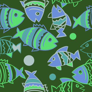 Balıklar ile sevimli Dikişsiz desen. Vektör Illustration