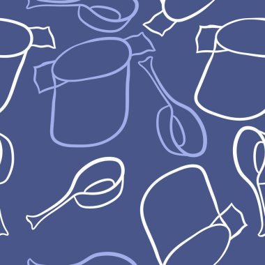 Soyut renkli tencere ve kaşık dikişsiz desen 