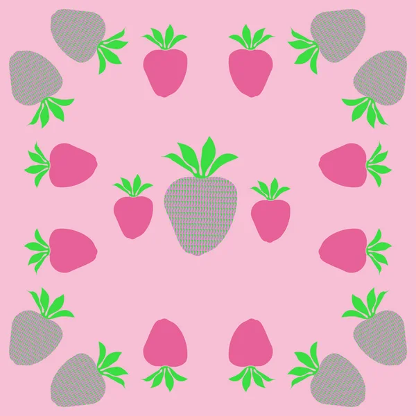 Erdbeeren Nahtloses Halbtonmuster Vektorillustration — Stockvektor