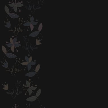 Dikey çiçek motifi, karalamalar, yapraklar, dallar, çiçekler, stamens, kopya alanı ile Dikişsiz desen. Vektör çizimi