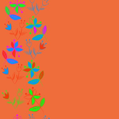 Dikey çiçek motifi, karalamalar, yapraklar, dallar, çiçekler, stamens, kopya alanı ile Dikişsiz desen. Vektör çizimi