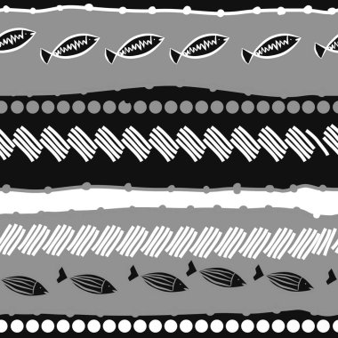  balık, nokta ve diyagonal çizgiler ile yatay desen