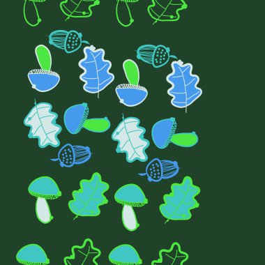 Stilize meşe yaprakları, meşe palamudu ve mantar desen.