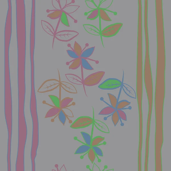 Abstraktes Nahtloses Blumenmuster Mit Linien — Stockvektor
