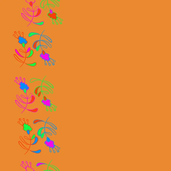 垂直シームレスパターン 落書き スタメン コピースペース 花のテーマ ベクトルイラスト — ストックベクタ