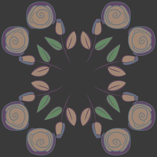 色付きの花と葉の抽象的なパターン — ストックベクタ