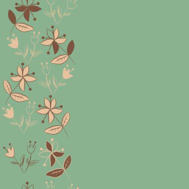 Dikey çiçek motifi, karalamalar, yapraklar, dallar, çiçekler, stamens, kopya alanı ile Dikişsiz desen. Vektör çizimi