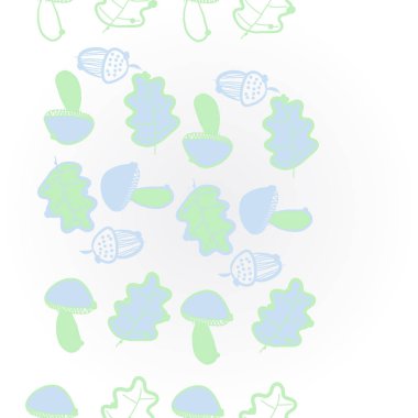 Stilize meşe yaprakları, meşe palamudu ve mantar desen.