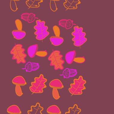 Stilize meşe yaprakları, meşe palamudu ve mantar desen.