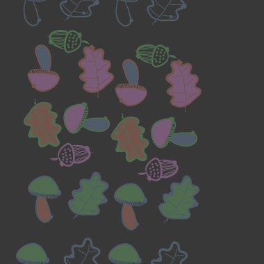 Stilize meşe yaprakları, meşe palamudu ve mantar desen.