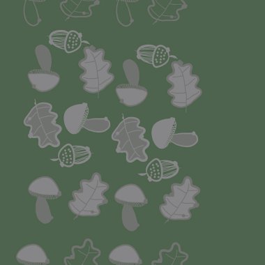 Stilize meşe yaprakları, meşe palamudu ve mantar desen.