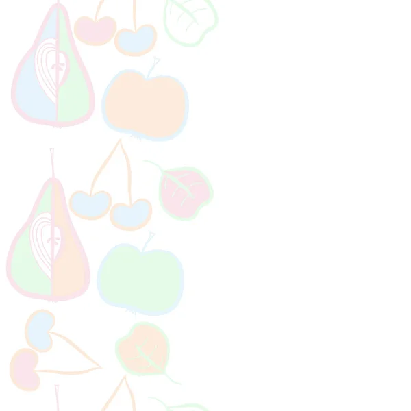 Vertical Motif Doodles Fruits Cherries Pears Leaves Grains Apples Seamless — Stock Vector