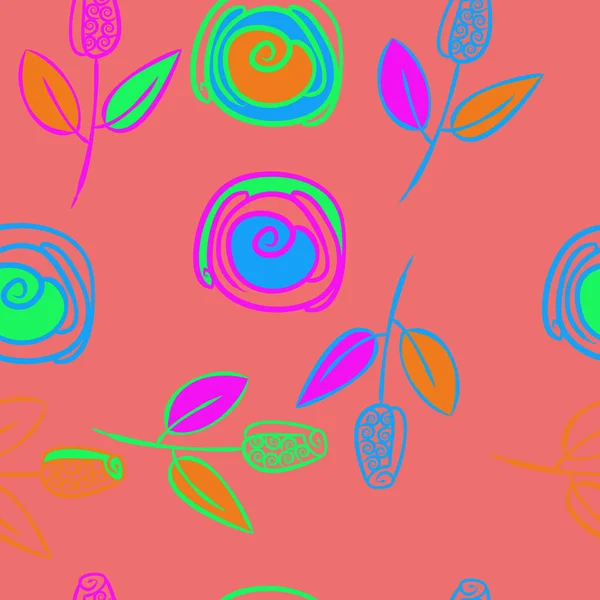 抽象的なカラフルな花やバグのシームレスなパターン — ストックベクタ