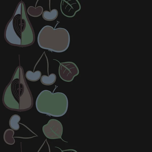 Motif Vertical Griffes Fruits Cerises Poires Feuilles Grains Pommes Sans — Image vectorielle