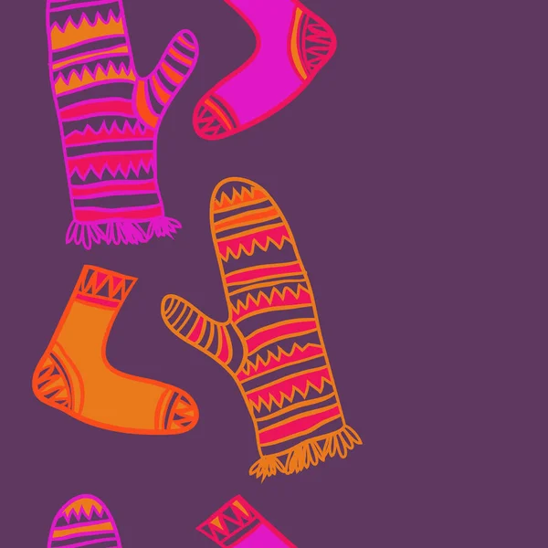 Вертикальний Безшовний Візерунок Рукавиць Бахромою Шкарпетками Каракулями Місцем Тексту Векторні — стоковий вектор