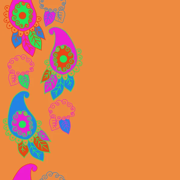 花卉装饰的橙色矢量插图 佩斯利或佩斯利图案 — 图库矢量图片