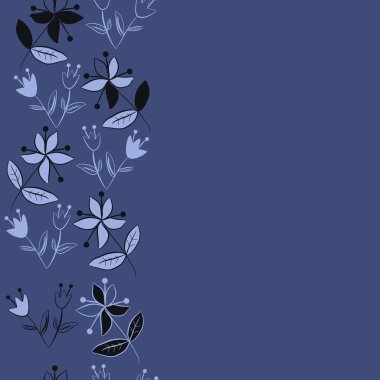 Dikey çiçek motifi, karalamalar, yapraklar, dallar, çiçekler, stamens, kopya alanı ile Dikişsiz desen. Vektör çizimi