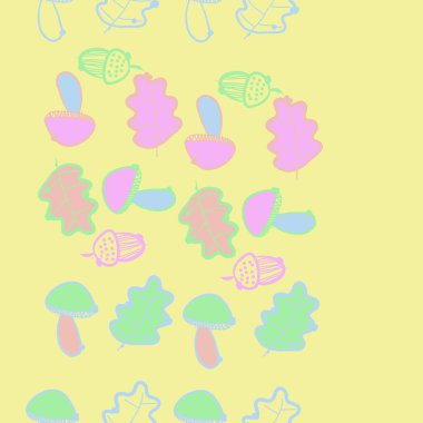 Stilize meşe yaprakları, meşe palamudu ve mantar desen.