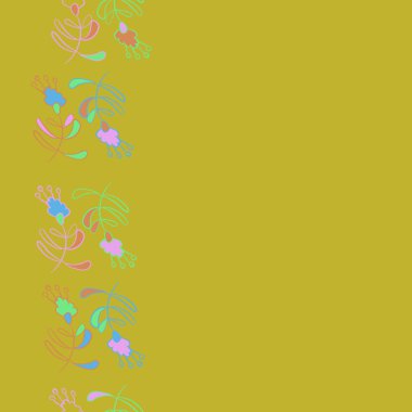 Dikey dikişsiz desen, karalamalar, dalları, yaprakları, stamens, kopya alanı, çiçek tema. Vektör çizimi