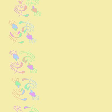 Dikey dikişsiz desen, karalamalar, dalları, yaprakları, stamens, kopya alanı, çiçek tema. Vektör çizimi