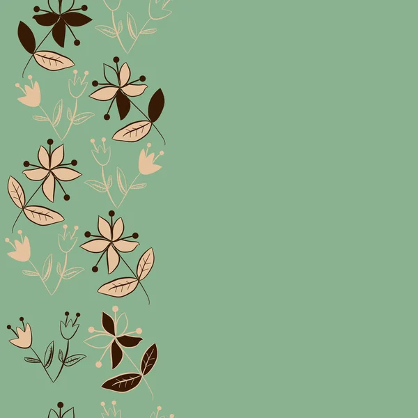 Nahtloses Muster Mit Vertikalen Floralen Motiven Kritzeleien Blättern Zweigen Blumen — Stockvektor