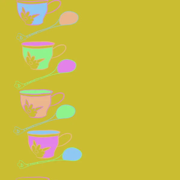Motif Sans Couture Tasses Cuillères Colorées — Image vectorielle