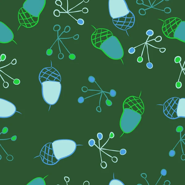 Illustration Vectorielle Verte Graines Chêne Plein Cadre — Image vectorielle