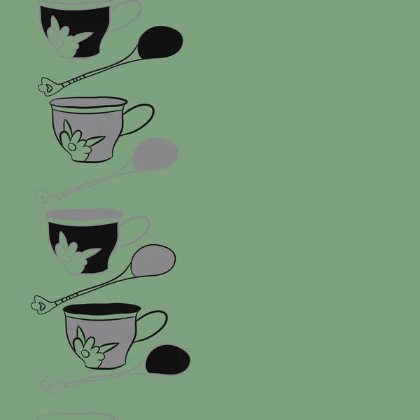 カラフルなカップとスプーンのシームレスなパターン — ストックベクタ