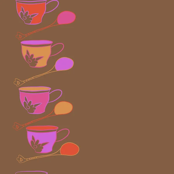 Motif Sans Couture Tasses Cuillères Colorées — Image vectorielle