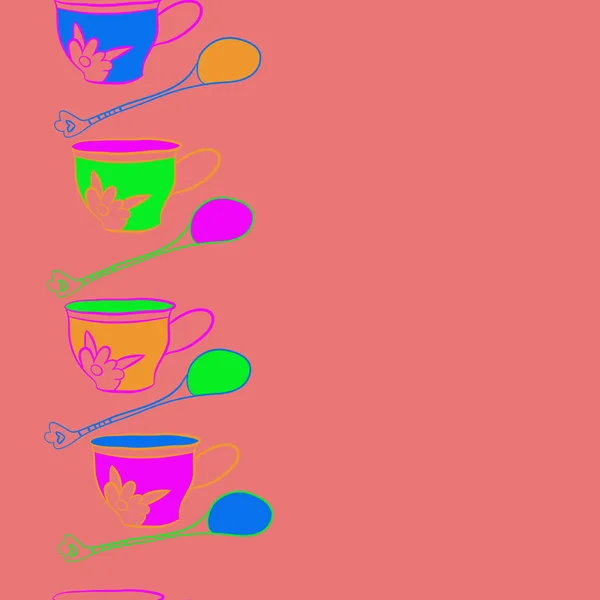 Бесшовный Узор Цветных Чашек Ложек — стоковый вектор