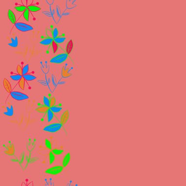 Dikey çiçek motifi, karalamalar, yapraklar, dallar, çiçekler, stamens, kopya alanı ile Dikişsiz desen. Vektör çizimi