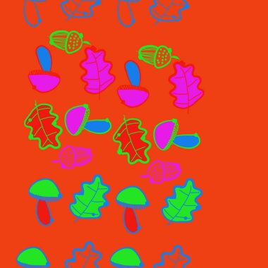 Stilize meşe yaprakları, meşe palamudu ve mantar desen.